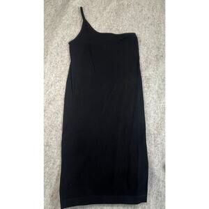 Bozzolo Black Ribbed One Shoulder Bodycon Dress M/L | Stretch Knit Minimalist